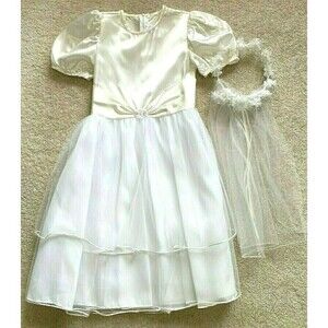 Wedding Flower Girl Dress Sz 10 Ivory White w Headpiece Cream Communion Formal